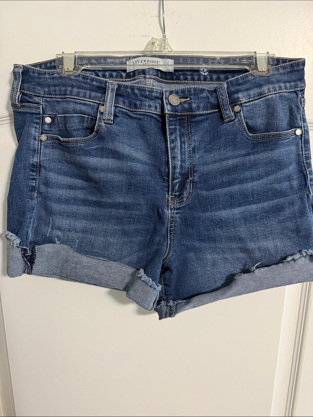 Liverpool Blue Washed Cuffed Denim Shorts